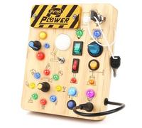 Joyreal Montessori Busy Board, Pannello Sensoriale Bambini Montessori in Legno con 19 LED, Giochi Educativi Regalo Bimbo 1 2 3 Anni, Tavolo Multiattivita Bambini