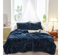 Joyreap - Set di 3 piumoni in peluche a pelo lungo, per tutte le stagioni, 254 x 223,5 cm, colore: Blu marino