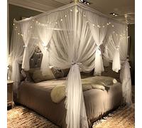 Joyreap Tenda a baldacchino a baldacchino a 4 angoli, per ragazze e adulti, lussuose e accoglienti, accessori decorativi per camera da letto da principessa (bianco, 150 cm di larghezza x 208 cm di