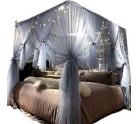Joyreap Tenda a baldacchino a baldacchino con 4 angoli, per ragazze e adulti, lussuosa, comoda, in rete, con graziose decorazioni per la camera da letto (grigio-blu, 119,4 x 198,1 cm (larghezza x