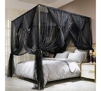 Joyreap Tenda da letto a baldacchino a 4 angoli, colore nero, lussuosa, comoda, elegante, accessorio decorativo per camera da letto per adulti (218,4 cm di larghezza x 198 cm di lunghezza, king size)