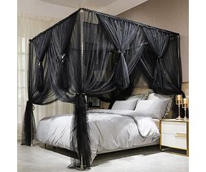 Joyreap Tenda da letto a baldacchino a 4 angoli, colore nero, lussuose e accoglienti, elegante accessorio decorativo per camera da letto per adulti (119,4 cm di larghezza x 198 cm di lunghezza,