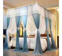 Joyreap Tende da letto lussuose a 4 angoli, blu e bianco, accoglienti, in stile principessa, accessori decorativi per camera da letto (218 x 198 cm (larghezza x lunghezza), king size