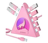 JoyReken 7 porte USB 3.0, hub USB Howling Wolf rosa - cavo lungo 7 m, espansore USB verticale compatibile con PC, laptop, unità flash, HDD, console, stampante, keyborad, mouse