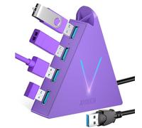 JoyReken FlyingVHUB Hub USB 3.0 a 4 porte, torre hub USB con cavo esteso da 0,6 m, splitter USB per laptop, PC, PS4, PS5, Xbox, mouse, tastiera, unità flash, U-Disk (viola scuro)