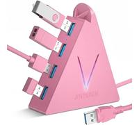 JoyReken FlyingVHUB - Hub USB 3.0 a 4 porte, verticale, con cavo esteso da 0,6 m, per Mac, PC, Xbox One, PS4, PS5, iMac, Surface Pro, XPS, laptop, desktop, unità flash, hard disk mobile (rosa)