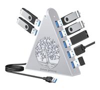 JoyReken Hub USB 3.0 a 7 porte, espansore USB verticale argento con illuminazione RGB a tema albero, velocità di trasferimento 5 Gbps, cavo di prolunga da 0,6 m, per MacBook, laptop, desktop, Xbox