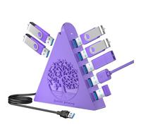 JoyReken Hub USB 3.0 a 7 porte, espansore USB verticale viola scuro con illuminazione RGB ad albero, trasferimento dati 5 Gbps, cavo da 0,8 m, compatibile con laptop, desktop, PS5, Xbox, stampante