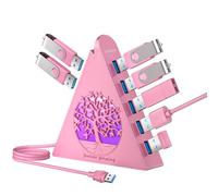 JoyReken Hub USB 3.0 a 7 porte, hub USB RGB con luce dell'albero RGB e cavo da 0,6 m, hub USB 3.0 rosa espansore USB per laptop, PC, unità flash, HDD, console, stampante, tastiera, mouse (rosa)
