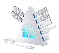 JoyReken Hub USB 3.0 a 7 porte, splitter USB verticale bianco con illuminazione RGB a forma di albero, trasferimento ad alta velocità 5 Gbps, cavo di prolunga da 0,6 m, compatibile con PC, MacBook