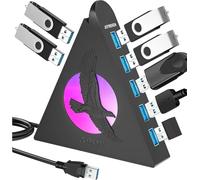 JoyReken Hub USB a 7 porte, hub dati USB 3.0 con cavo lungo 0,6 m, luce notturna RGB, hub di gioco multi porta per PC, laptop, unità flash, tastiera, mouse, console, Xbox, PS4/PS5, iMac, unità flash