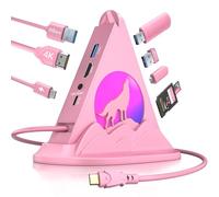 JoyReken Hub USB C, adattatore multiporta 8 in 1 di tipo C rosa con HDMI 4K a 30Hz, 100W PD, 5Gbps 1xUSB-C, 3xUSB-A 3.0, slot SD/TF e illuminazione RGB, Hub USB rosa per MacBook Air/Pro, iPad, iMac