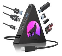 JoyReken Hub USB C verticale, adattatore MacBook 8 in 1 con ricarica pass-through 4K, PD100W, 5Gbps 3xUSB-A, USB-C 3.0, lettore di schede SD/TF, RGB Wolf Type-C Hub Tower per MacBook, iPad, iPhone17