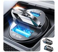 JOYROOM 2 Pack 125W Accendisigari USB C, Mini Caricabatterie Auto con Anello di Estrazione, [PD 65W + QC 60W] Ultra Veloce, Adattatore USB 12V per iPhone 17/16, Samsung S26/S25, iPad e Veicoli 12V/24V