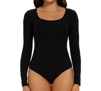 Joyshaper Body Donna Maniche Lunghe Elegante a Scollo Rotondo Top Bodysuit Perizoma Tinta Unita Bluse Camicetta Casual, Nero, M