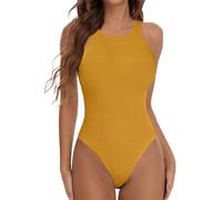 Joyshaper Body Donna Senza Maniche Scollo a Girocollo Casuale Bodysuit Tops Sexy Body da Donna Intimo Estivo Elasticizzato Tuta Aderente Jumpsuits, Giallo, XXL