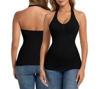Joyshaper Canottiera da donna, reggiseno shapewear, camicia intima per la pancia, con scollo a V, body shaper camicia con allacciatura al collo, Nero/Tracolla Regolabile, M