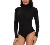 Joyshaper Donna Body a Collo Alto Maniche Lunghe Bodysuit Casual Elegante Bluse Camicie Maglietta Intima, Nero, L