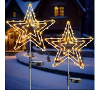 Joysing Luci Natalizie Solari 2 Pezzi Stella di Natale Luminosa, Decorazioni Natalizie per Esterno a Forma di Stella IP65 Impermeabile Lampade Solari da Giardino per Cortile Prato Decorazione