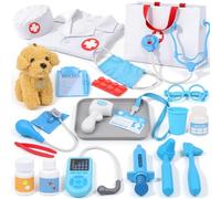 JOYSINTOY Valigetta Medica per Bambini Dai 3 Anni in su, con Cane in Peluche, Stetoscopio, Borsa Medica e Camice Medico, Giocattolo Veterinario, Regalo per Ragazzi e Ragazze, Giochi di Ruolo