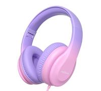 JoySpark Cuffie sovrauricolari per bambini, con cavo, limitatore di volume 85 dB, cuffie stereo pieghevoli, jack da 3,5 mm, per intrattenimento scolastico (rosa sfumato)