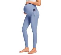 JOYSPELS Leggings Premaman sopra la Pancia con Tasche Non Trasparenti Allenamento Gravidanza Leggings, Azzurro, M