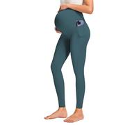 JOYSPELS Leggings Premaman sopra la Pancia con Tasche Non Trasparenti Allenamento Gravidanza Leggings, Blu Ottanio, L