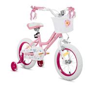 JOYSTAR 16 pollici bicicletta per bambini per ragazze di 4-7,16 pollici con ruote di supporto e cesto, Rosa chiaro