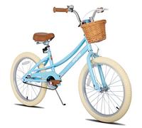 JOYSTAR - Bicicletta per bambine, da 20 pollici, per bambini da 6 a 9 anni, da ragazza, con cavalletto e cestino, colore blu