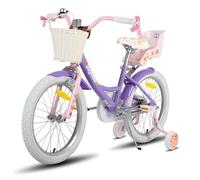 JOYSTAR Bicicletta per bambini a forma di unicorno, da 18 pollici, per bambine dai 6 ai 9 anni, con seggiolino per bambole, ruote di sostegno, colore: viola chiaro
