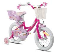 JOYSTAR Unicorn bike 12" per bambina 2-4 anni, bici da bambino con seggiolino da bambola e ruote stabilizzatrici, viola