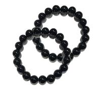 Joysuelly 2 Pezzi Bracciale Nero Ossidiana, Bracciale a Sfere di Pietra Uomo Donna Elastico Fatto a Mano 8MM 10MM Lucido Nero Puro Braccialetti Bracciali Yoga Normale Chakra Idea Regalo Di Natale
