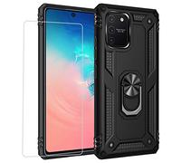 Joytag Compatibile per Cover Samsung S10 Lite 2020，Custodia + Vetro temperato Silicone TPU 360 Grado Anello Girevole Magnetico Supporto Cassa del Telefono dell'auto Case-Nero