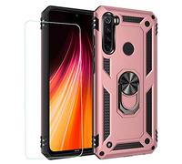 Joytag Compatibile per Cover Xiaomi Redmi Note 8T，Custodia + Vetro temperato Silicone TPU 360 Grado Anello Girevole Magnetico Supporto Cassa del Telefono dell'auto Case-Rose Gold