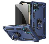 JOYTAG cover per Samsung A12/M12 Blu Custodia con Privacy Pellicola Protettiva Vetro Temperato