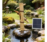 Joytar Fontana Solare Decorativa in bambù, Kit Fontana d'Acqua per Giardino Zen, Fontana in bambù in Stile Giapponese per Esterni, con Pompa Inclusa.