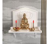 Joytar Tempio Pooja in legno, altare del Buddha a parete, tavolo dell'altare del santuario, per riporre oggetti per il culto e la preghiera(B,48 * 40 * 45cm)