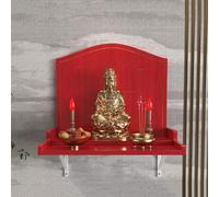 Joytar Tempio Pooja in legno, altare del Buddha a parete, tavolo dell'altare del santuario, per riporre oggetti per il culto e la preghiera(C,48 * 40 * 45cm)