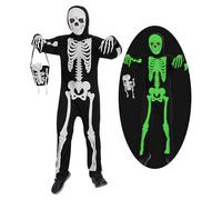 JOYTIX®Costume Scheletro Fosforescente Bambini 2025: Tuta Fluorescente + Cappa Luminescente & Guanti | Set Horror 5 Pezzi per Dolcetto o Scherzetto