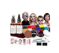 JOYTIX®Kit Trucco Halloween SFX con Sangue Finto & Cera per Cicatrici | Palette Professionale, Spugne per Croste, Pennelli, Tatuaggi Cicatrici | per Cosplay Festa Horror (Set A)