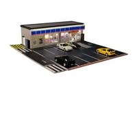 Joytopiaminds Diorama in scala 1/64, modello di edificio illuminato con area parcheggio e distributori automatici, ideale per scene realistiche di strada e fotografia da collezione