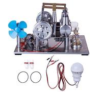 Joytopiaminds Kit di modellini retrò per motore a vapore, motore a doppio cilindro ad aria calda a bilanciamento con misuratore di tensione, lampadina a LED e ventola di raffreddamento, per