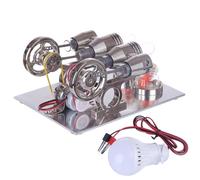 Joytopiaminds Kit modello motore Stirling, motore Stirling a doppio cilindro alimentato ad alcool con generatore di luce a LED per esposizione di esperimenti di scienze fisiche