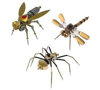 Joytopiaminds Puzzle 3D in metallo per adulti, 250 pezzi, set di montaggio meccanico steampunk (ragno + libellula + moscerino della frutta), ornamento creativo da scrivania per casa e ufficio