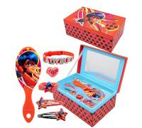 Joytoy Miraculous portagioie con accessori: 2 fermagli per capelli, 1 anello, 1 supporto per treccia, 1 bracciale, 1 spazzola per capelli 18 x 11,5 x 7 cm