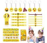 JOYUE 28 Pezzi Giocattoli Emoji, Emoji Portachiavi Emoji Gomma Bracciale Emoji Braccialetti Slap per Festa Compleanno Bomboniere, Idea Regalo per Bambini, Ragazze e Ragazzi