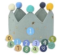 JOYUE Corona di compleanno per bambini, corona di compleanno in tessuto con bottoni in , numeri intercambiabili da 0 a 9, corona unisex per bambini, compleanni (verde menta)