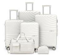 Joyway Set di bagagli 6 pezzi a guscio duro Leggero con 4 ruote e serratura TSA Il set di bagagli include 1 borsa da viaggio multifunzionale e 1 borsa da toilette Bianco