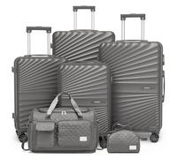 Joyway Set di bagagli 6 pezzi a guscio duro Leggero con 4 ruote e serratura TSA Il set di bagagli include 1 borsa da viaggio multifunzionale e 1 borsa da toilette Grigio