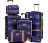 Joyway Set di valigie da viaggio 6 pezzi a guscio duro con beauty case custodia per cosmetici con 4 ruote e serratura TSA Il set di valigie contiene 1 borsa da viaggio e 1 borsa da toilette Blu Navy